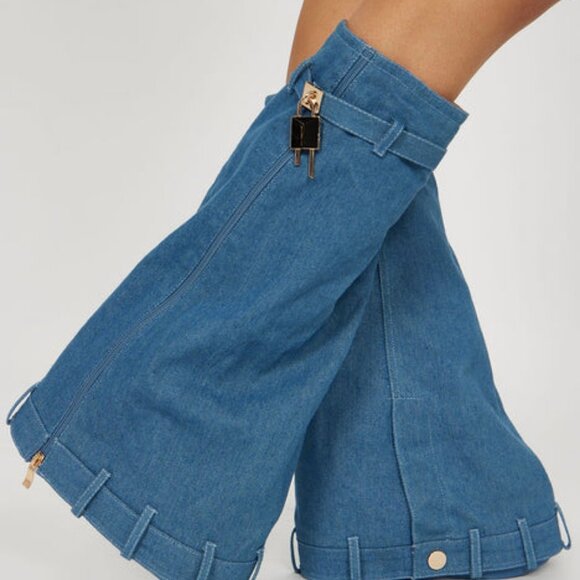 " DOMINQUE DENIM "  FOLD OVER PLATFORM BOOT IN DENIM ( BRAND NEW !!! ) - Picture 4 of 6